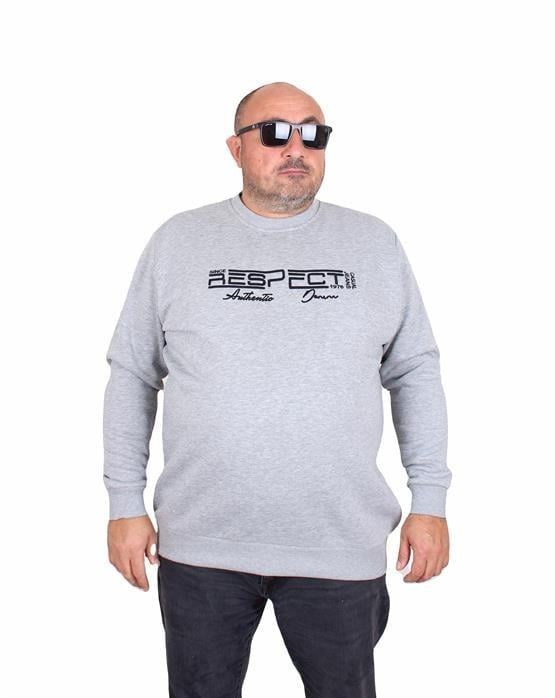 Starbattal Erkek Büyük Beden Sıfır Yaka 3ip Sweat Respect 24205 GRI MELANJ
