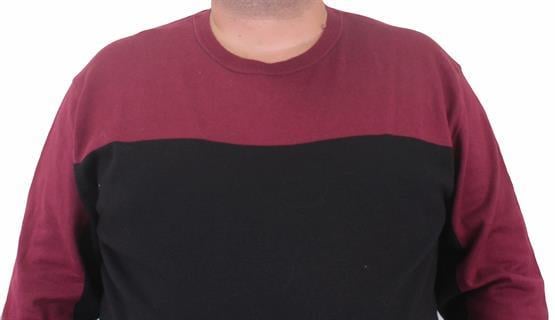 Starbattal Erkek Büyük Beden Sıfır Yaka Çift Renk Triko Kazak 23751 BORDO