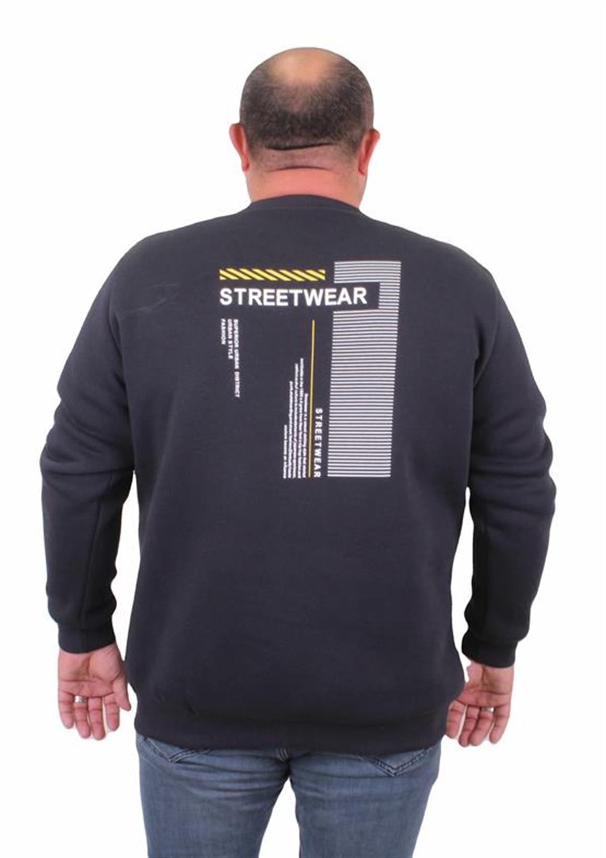 Starbattal Erkek Büyük Beden Sıfır Yaka Sweat Streetwear 23206 LACIVERT