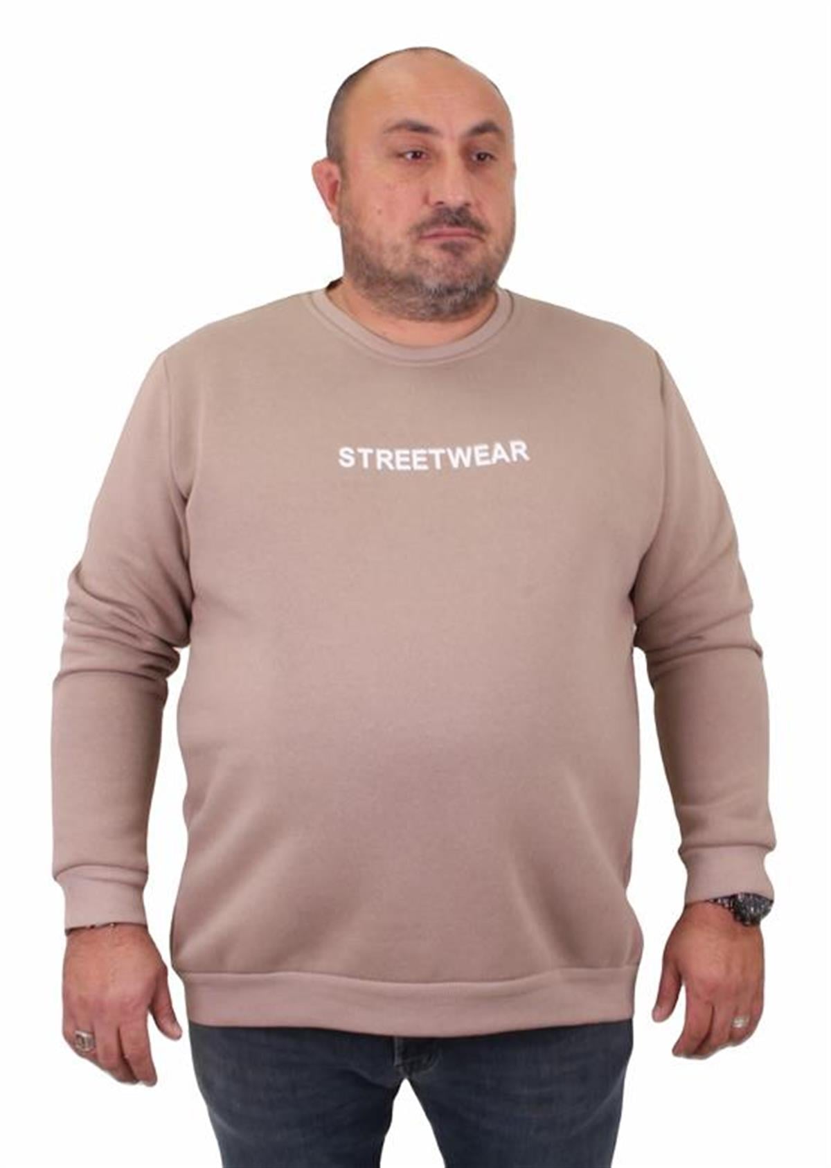 Starbattal Erkek Büyük Beden Sıfır Yaka Sweat Streetwear 23206 TOPRAK