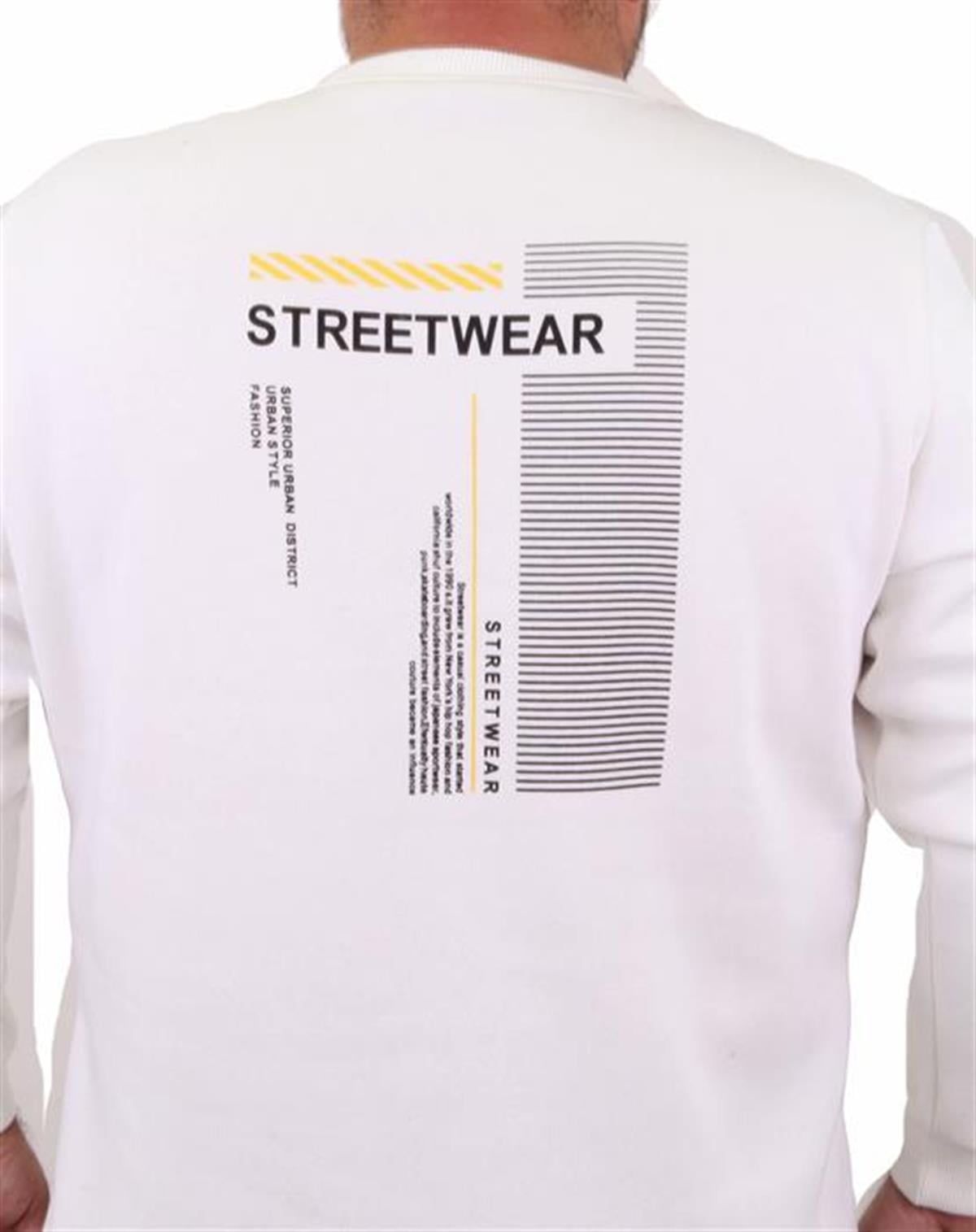 Starbattal Erkek Büyük Beden Sıfır Yaka Sweat Streetwear 23206 EKRU