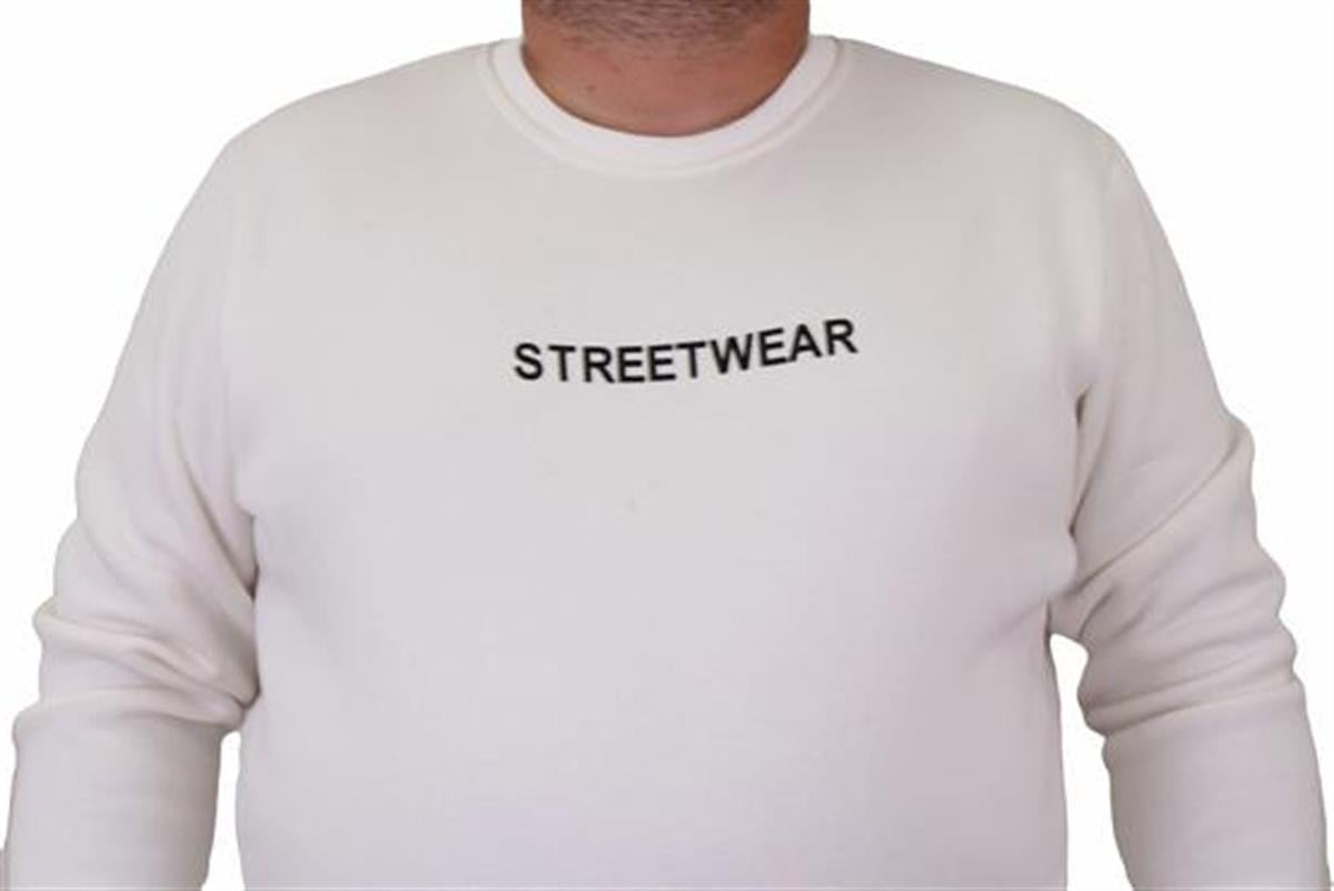 Starbattal Erkek Büyük Beden Sıfır Yaka Sweat Streetwear 23206 EKRU
