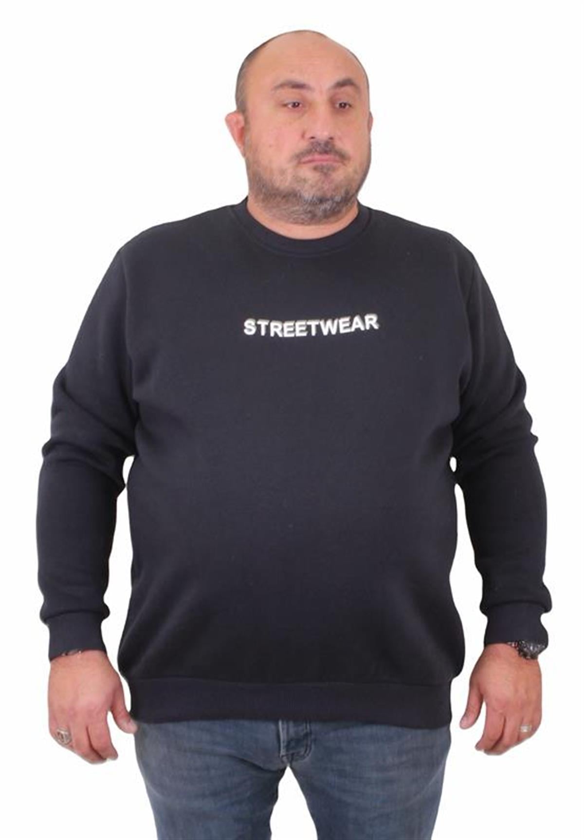 Starbattal Erkek Büyük Beden Sıfır Yaka Sweat Streetwear 23206 LACIVERT