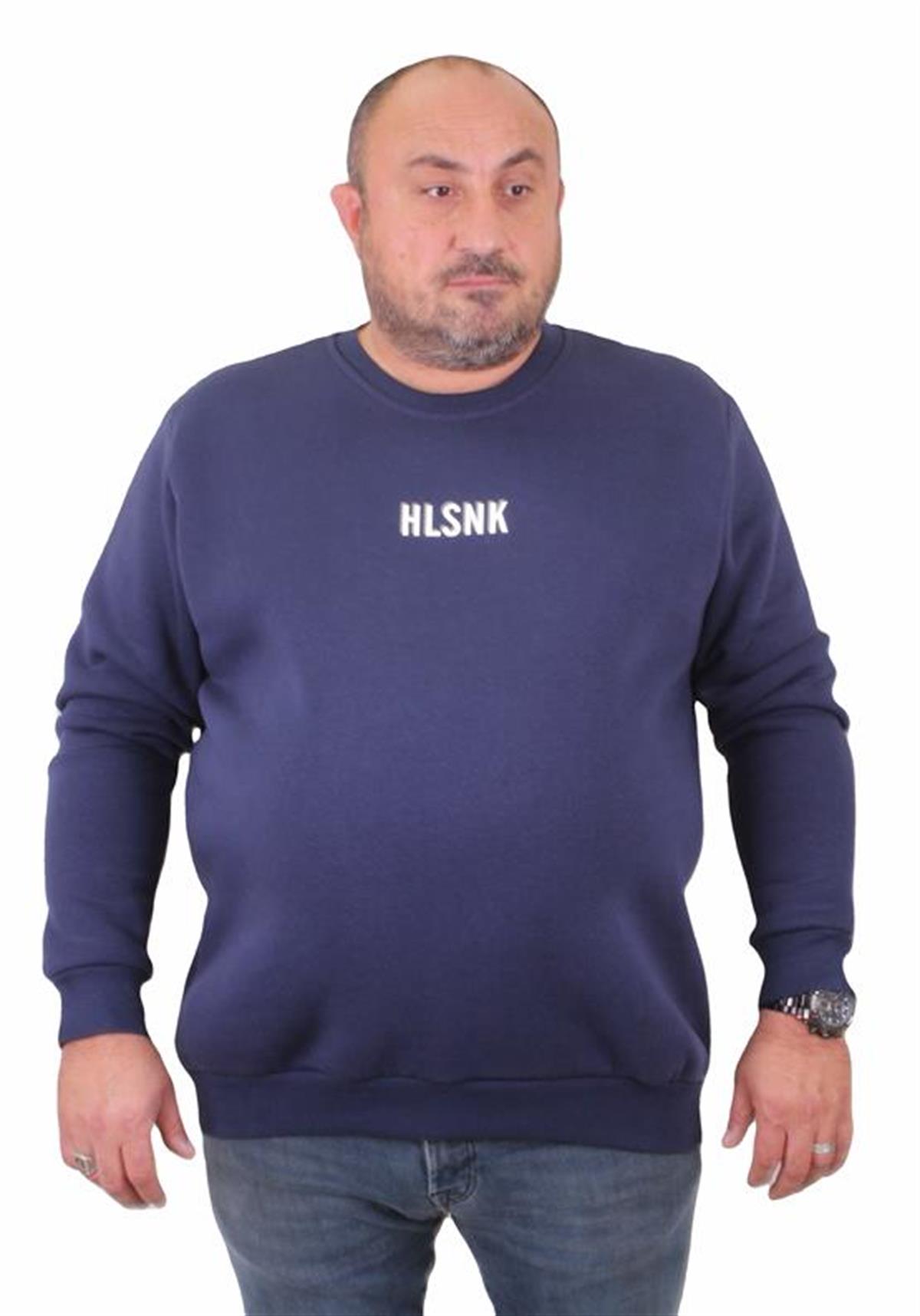 Starbattal Erkek Büyük Beden Sıfır Yaka Sweat Hlsnk 23204 INDIGO