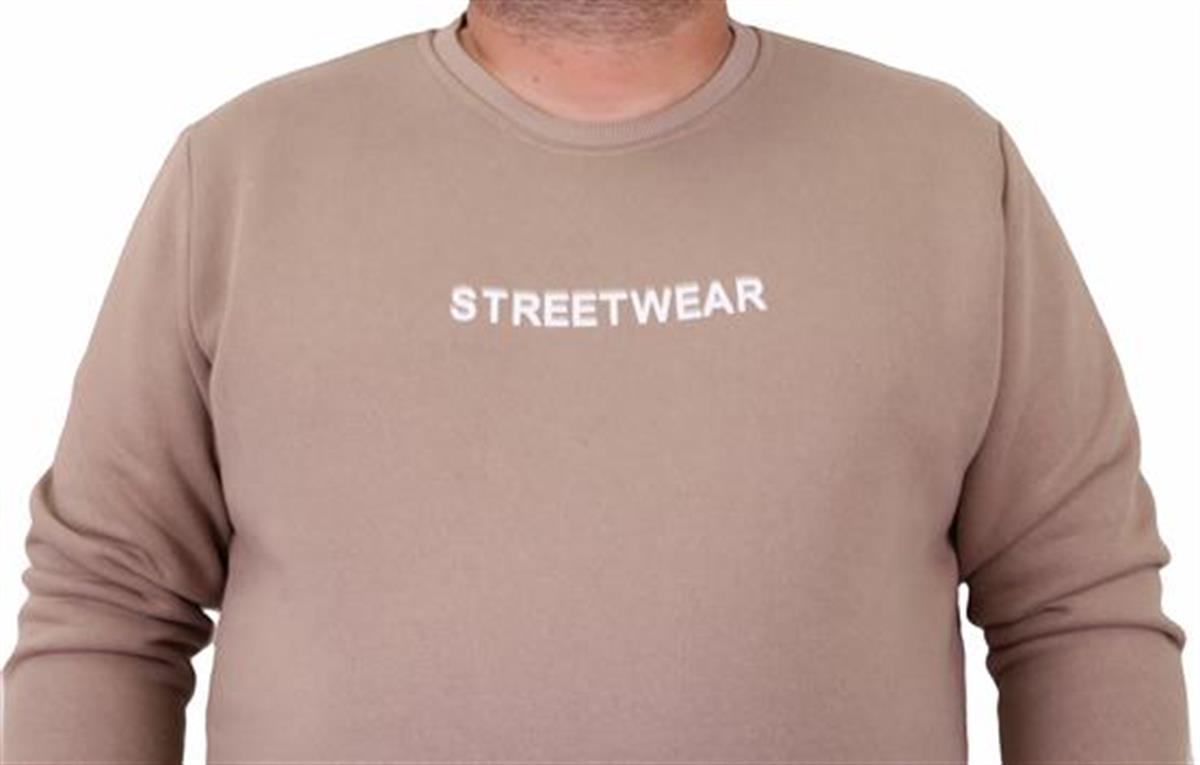 Starbattal Erkek Büyük Beden Sıfır Yaka Sweat Streetwear 23206 TOPRAK