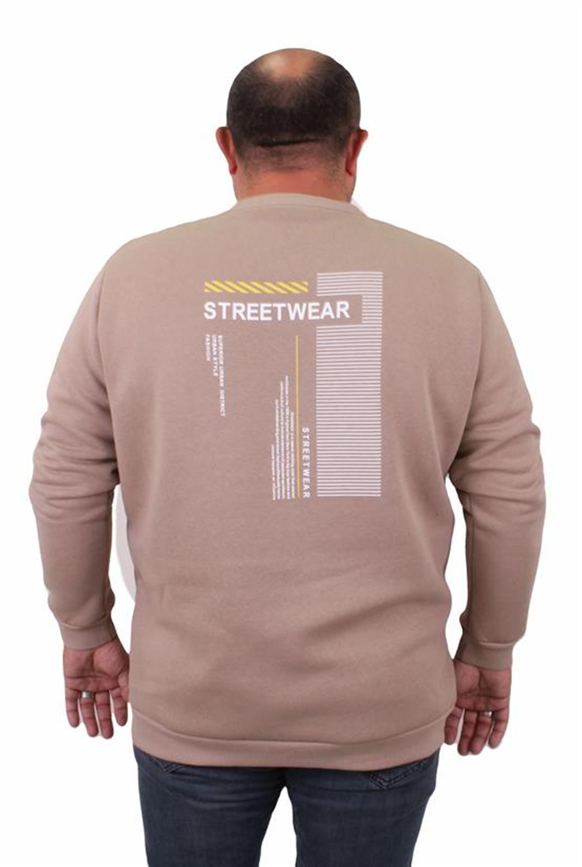 Starbattal Erkek Büyük Beden Sıfır Yaka Sweat Streetwear 23206 TOPRAK