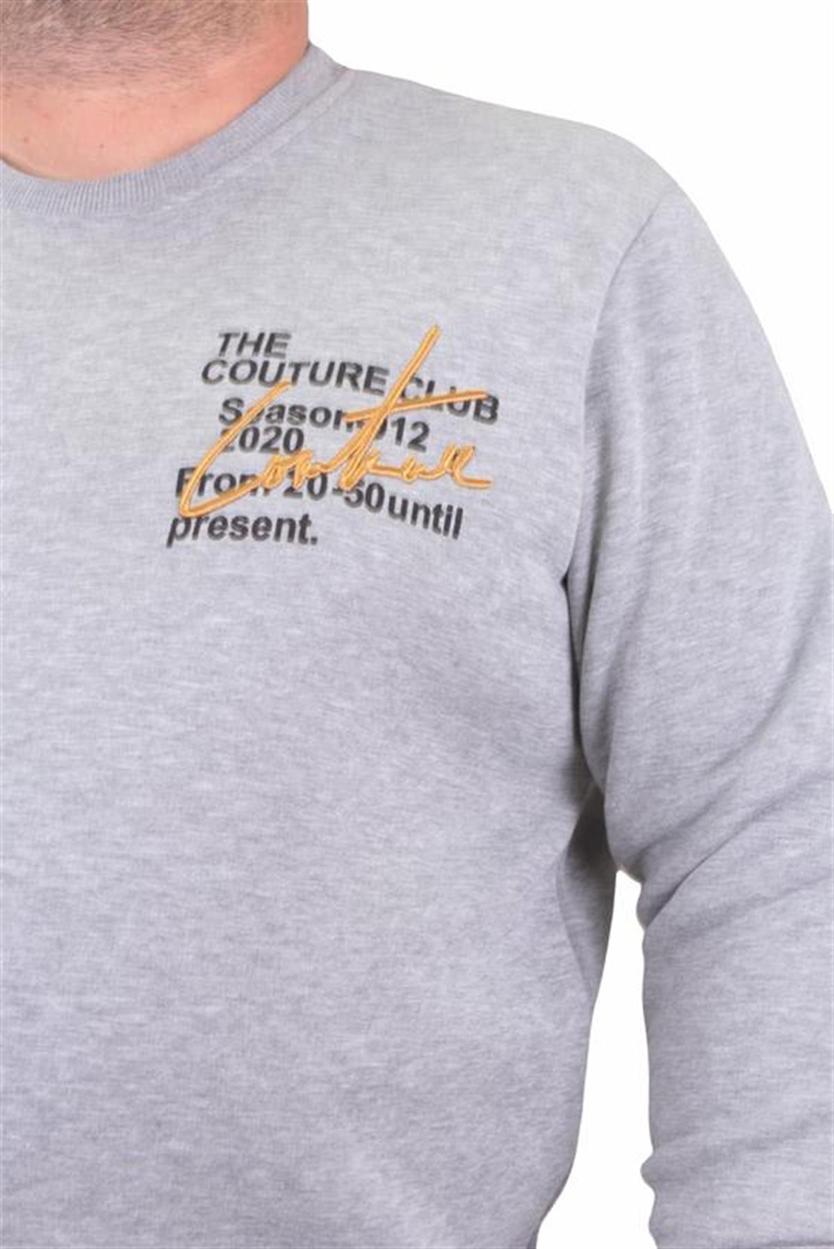 Starbattal Erkek Büyük Beden Sıfır Yaka Sweat Conture Club 23203 GRI MELANJ