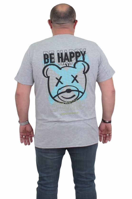Starbattal Erkek Büyük Beden Sıfır Yaka Tişört Be Happy 24131 GRI MELANJ
