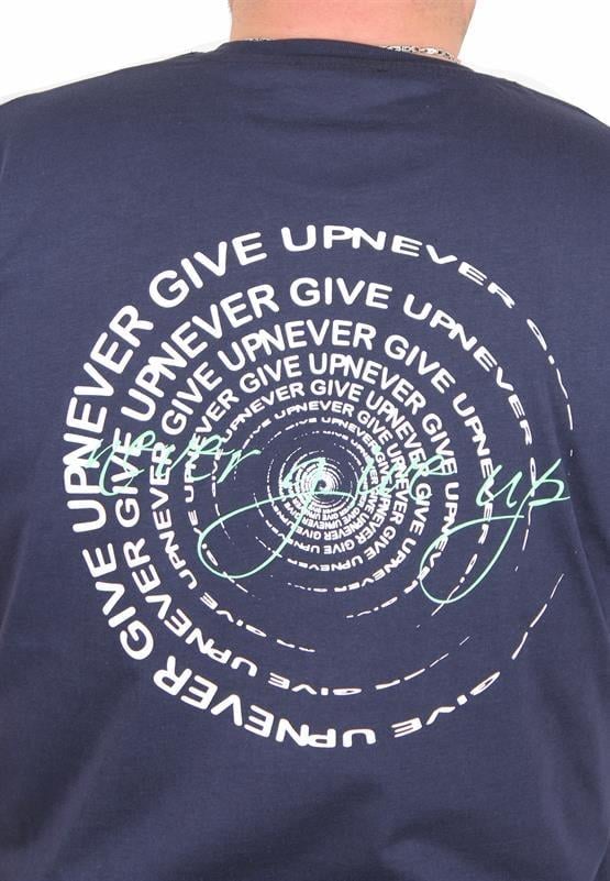 Starbattal Erkek Büyük Beden Sıfır Yaka Tişört Never Give Up 25140 LACIVERT