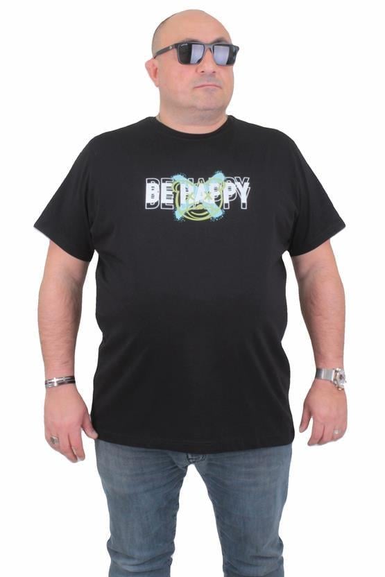 Starbattal Erkek Büyük Beden Sıfır Yaka Tişört Be Happy 24131 BEYAZ