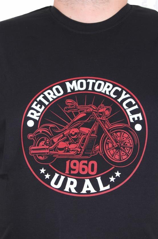 Starbattal Erkek Büyük Beden Sıfır Yaka Tişört Motorcycle 25171 SIYAH