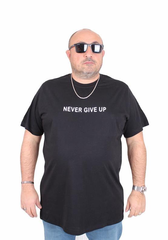 Starbattal Erkek Büyük Beden Sıfır Yaka Tişört Never Give Up 25140 SIYAH