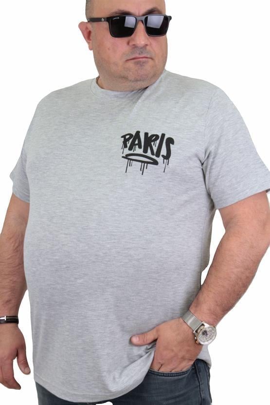 Starbattal Erkek Büyük Beden Sıfır Yaka Tişört Paris 24129 GRI MELANJ