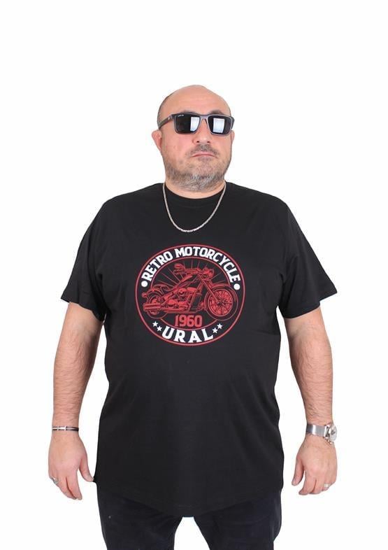 Starbattal Erkek Büyük Beden Sıfır Yaka Tişört Motorcycle 25171 SIYAH