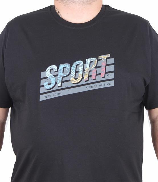 Starbattal Erkek Büyük Beden Sıfır Yaka Tişört Sport 25162 SIYAH