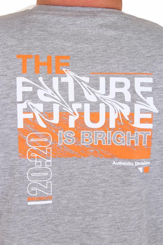 Starbattal Erkek Büyük Beden Sıfır Yaka Tişört The Future 25138 GRI MELANJ