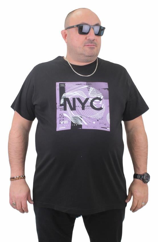 Starbattal Erkek Büyük Beden Sıfır Yaka Tişört NYC 23182 SIYAH