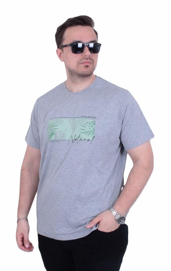 Starbattal Erkek Büyük Beden Sıfır Yaka Tişört Natural 26134 GRI MELANJ