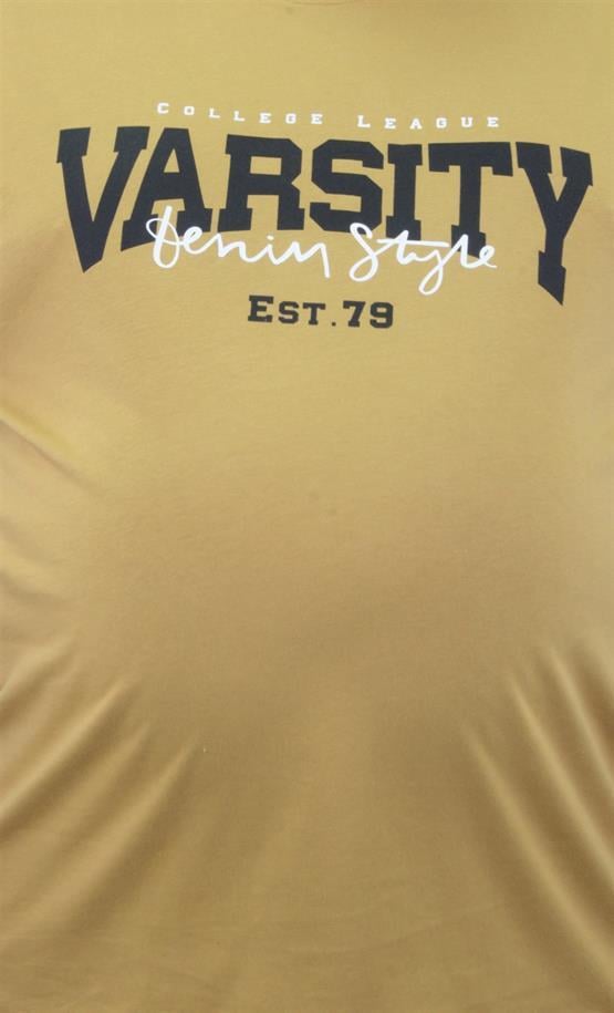 Starbattal Erkek Büyük Beden Sıfır Yaka Tişört Varsity 23184 Limon