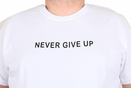 Starbattal Erkek Büyük Beden Sıfır Yaka Tişört Never Give Up 25140 BEYAZ