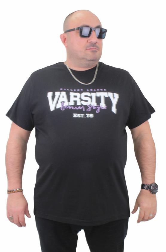 Starbattal Erkek Büyük Beden Sıfır Yaka Tişört Varsity 23184 SIYAH