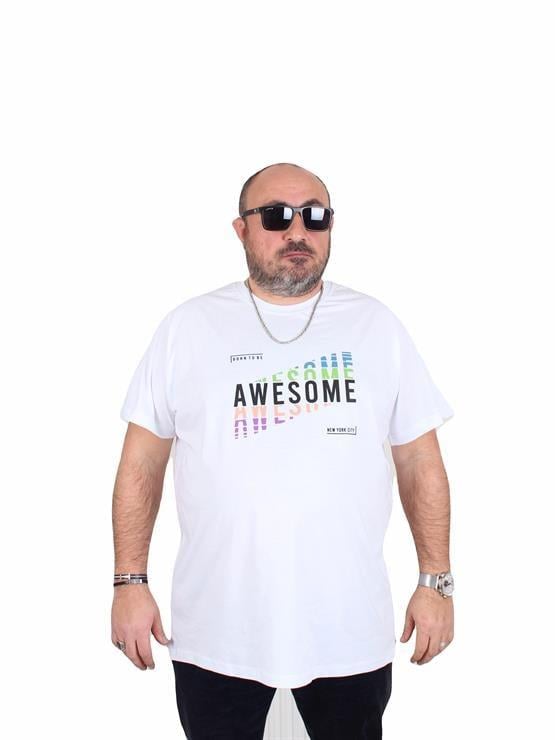 Starbattal Erkek Büyük Beden Sıfır Yaka Tişört Awesome 25164 BEYAZ
