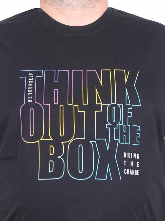 Starbattal Erkek Büyük Beden Sıfır Yaka Tişört Think Out Box 25163 SIYAH