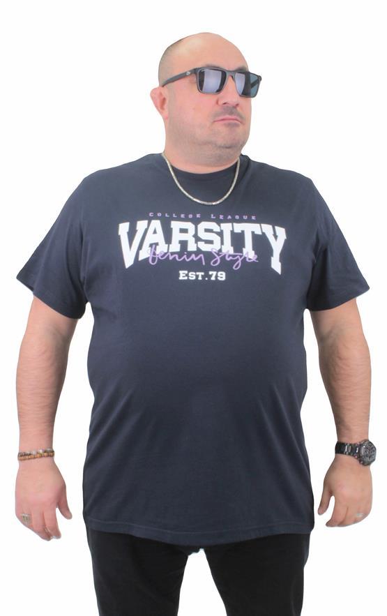 Starbattal Erkek Büyük Beden Sıfır Yaka Tişört Varsity 23184 LACIVERT