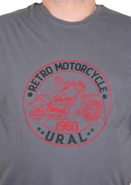 Starbattal Erkek Büyük Beden Sıfır Yaka Tişört Motorcycle 25171 FUME