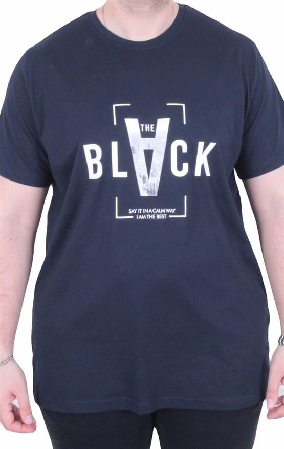 Starbattal Erkek Büyük Beden Sıfır Yaka Tişört Black 26135 LACIVERT