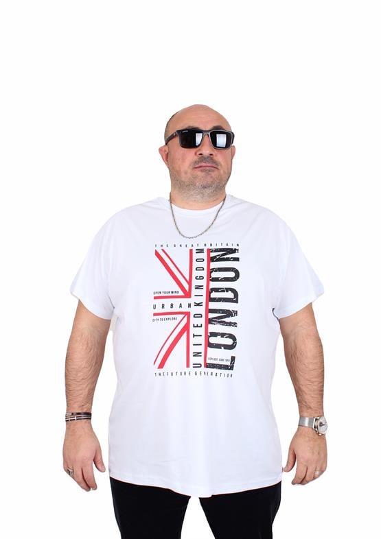 Starbattal Erkek Büyük Beden Sıfır Yaka Tişört London 25166 BEYAZ