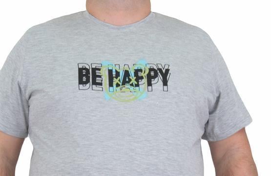 Starbattal Erkek Büyük Beden Sıfır Yaka Tişört Be Happy 24131 GRI MELANJ