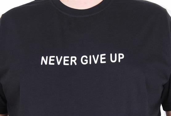Starbattal Erkek Büyük Beden Sıfır Yaka Tişört Never Give Up 25140 SIYAH