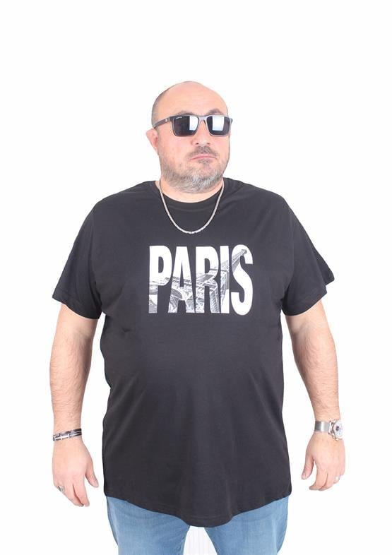 Starbattal Erkek Büyük Beden Sıfır Yaka Tişört Paris 25179 SIYAH