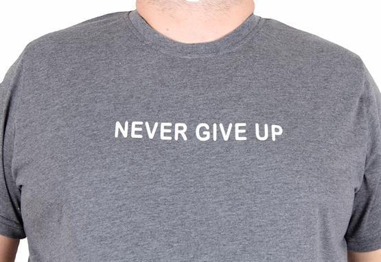 Starbattal Erkek Büyük Beden Sıfır Yaka Tişört Never Give Up 25140 ANTRASİT MELANJ