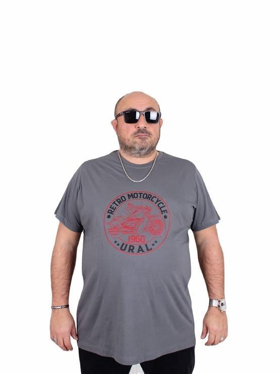 Starbattal Erkek Büyük Beden Sıfır Yaka Tişört Motorcycle 25171 FUME