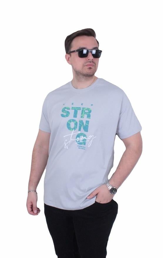 Starbattal Erkek Büyük Beden Sıfır Yaka Tişört Strong 26154 Taş Gri