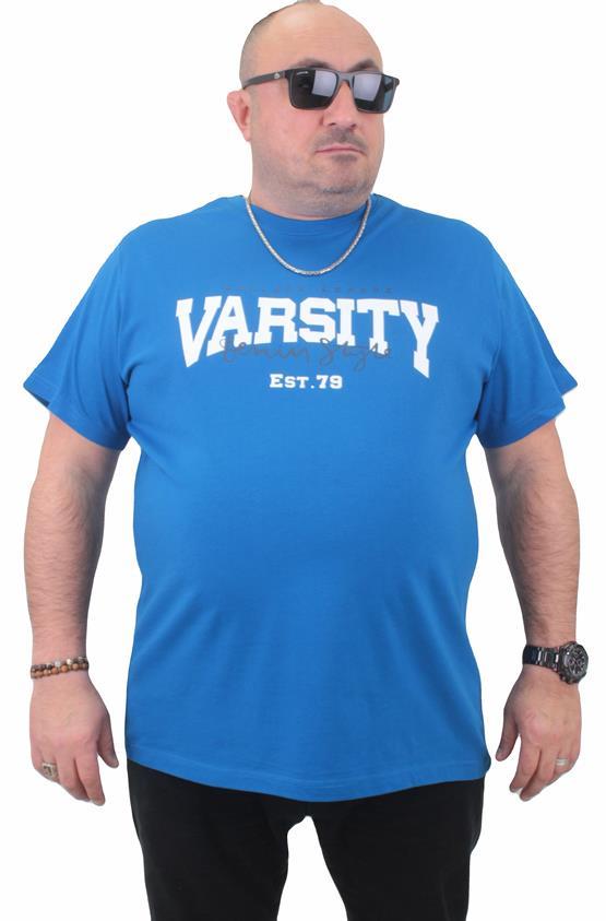 Starbattal Erkek Büyük Beden Sıfır Yaka Tişört Varsity 23184 SAKS