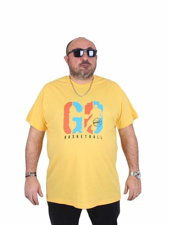 Starbattal Erkek Büyük Beden Sıfır Yaka Tişört Lets Go 25161 SARI