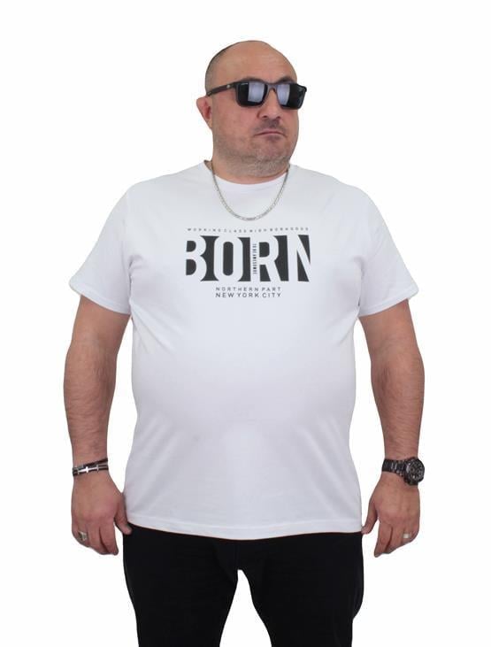 Starbattal Erkek Büyük Beden Sıfır Yaka Tişört Born 24143 BEYAZ