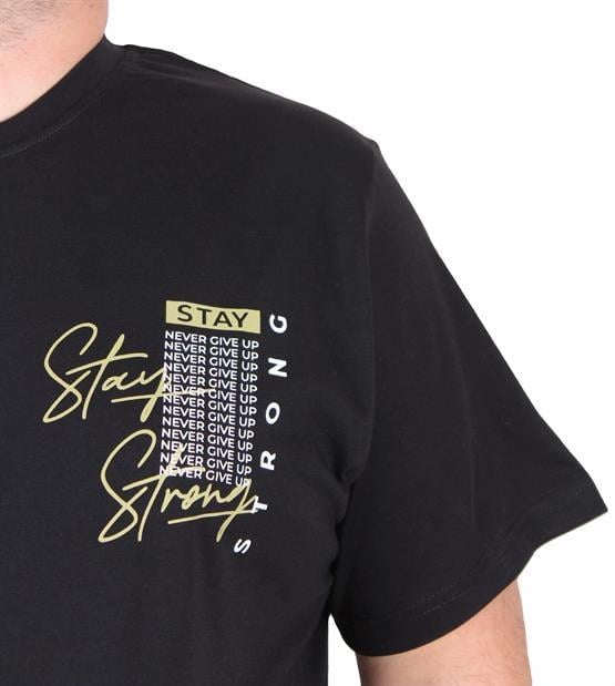 Starbattal Erkek Büyük Beden Sıfır Yaka Tişört Stay Strong 25159 SIYAH
