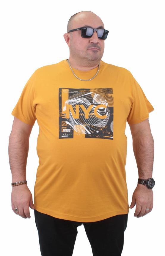 Starbattal Erkek Büyük Beden Sıfır Yaka Tişört NYC 23182 HARDAL