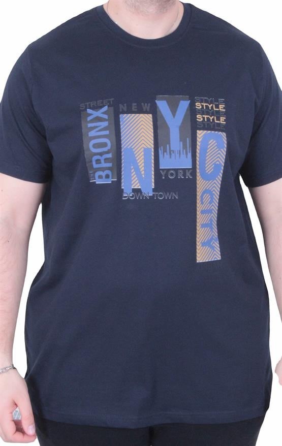 Starbattal Erkek Büyük Beden Sıfır Yaka Tişört The Bronx Street 26137 LACIVERT