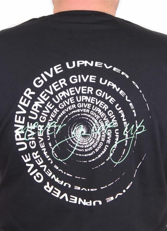 Starbattal Erkek Büyük Beden Sıfır Yaka Tişört Never Give Up 25140 SIYAH