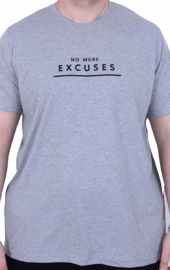 Starbattal Erkek Büyük Beden Sıfır Yaka Tişört Excuses 26130 GRI MELANJ