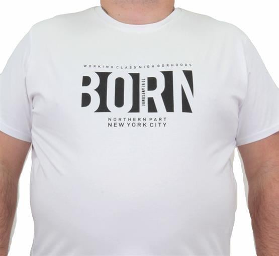 Starbattal Erkek Büyük Beden Sıfır Yaka Tişört Born 24143 BEYAZ