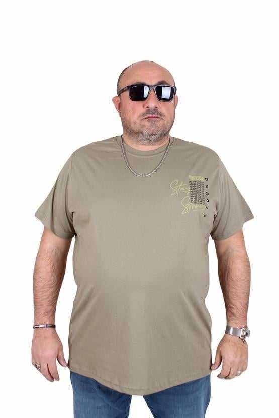Starbattal Erkek Büyük Beden Sıfır Yaka Tişört Stay Strong 25159 HAKI