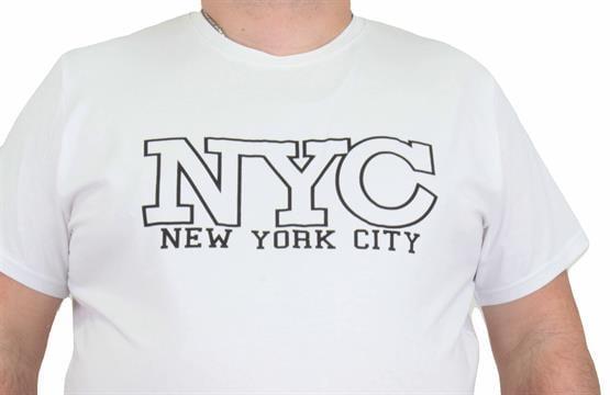 Starbattal Erkek Büyük Beden Sıfır Yaka Tişört NYC 24133 BEYAZ