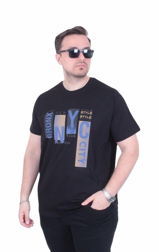 Starbattal Erkek Büyük Beden Sıfır Yaka Tişört The Bronx Street 26137 SIYAH