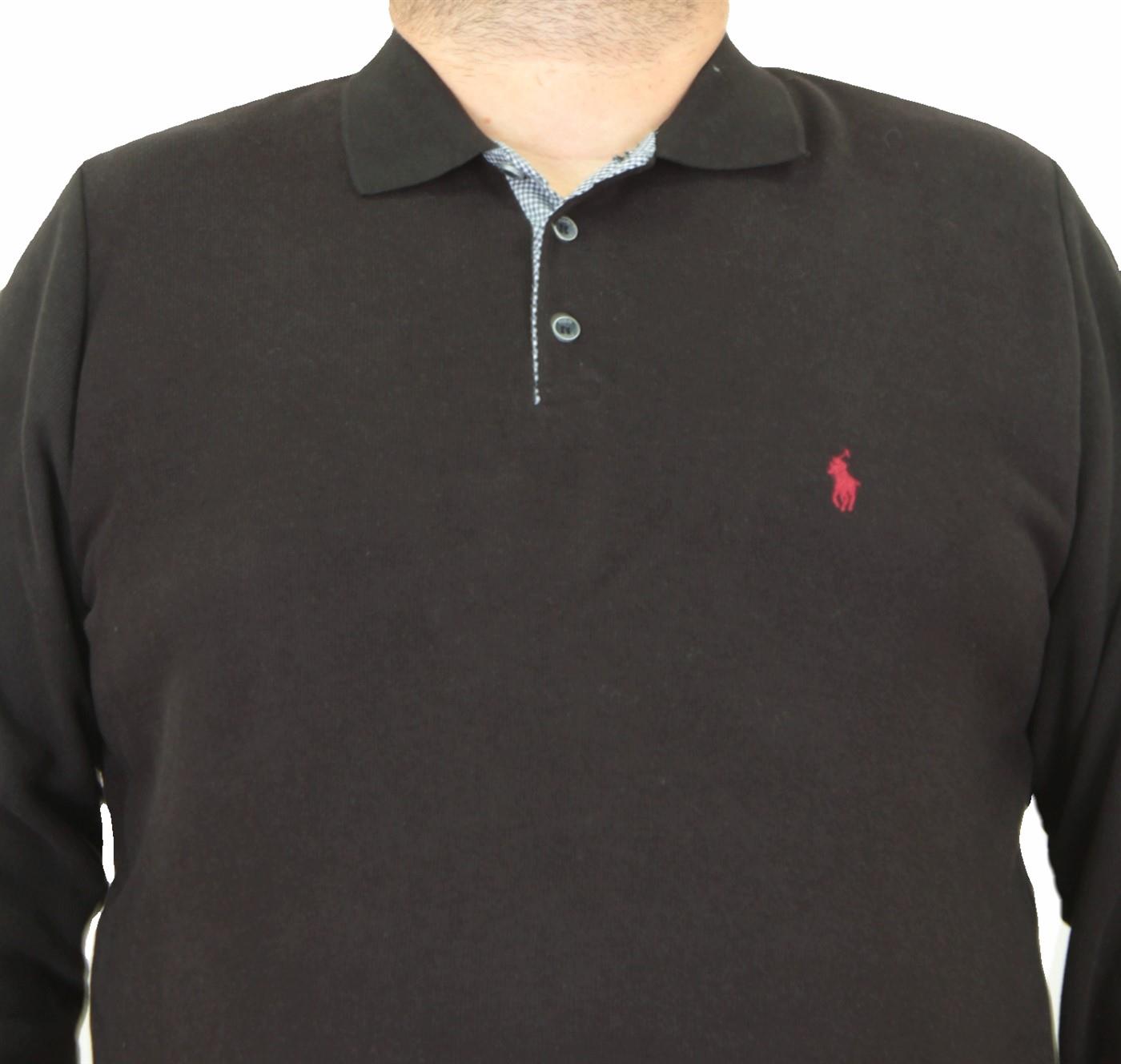 Erkek Büyük Beden Polo Yaka Sweat LR 24403 SIYAH
